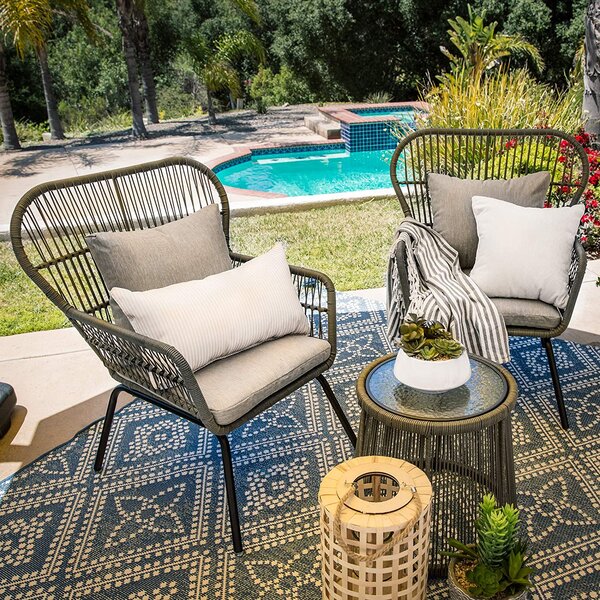 Winnie Outdoor 3 Piece Rattan Seating Group With Cushions 